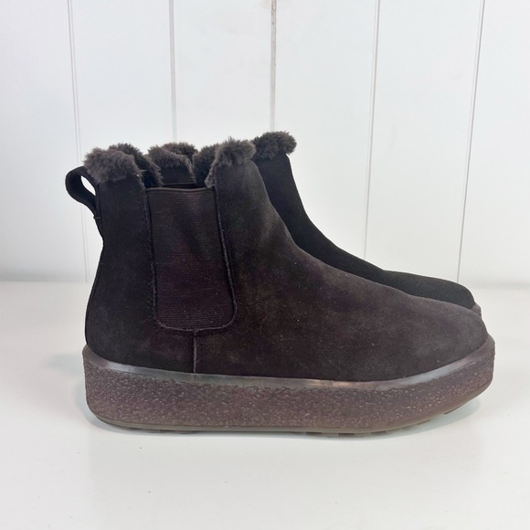 Madewell Suede Shearling Joey Pull-On Chelsea Boot Size 8 Dark Brown - Picture 2 of 10